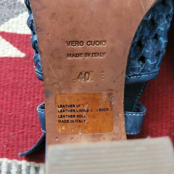 Sundance Blue Woven Leather Open Toe Heeled Sandal Sz 9 Sling Back Adjustable - Picture 8 of 8